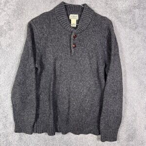 LL Bean Sweater Mens M‎ Reg Classic Ragg Lambs Wool Henley Neck Pullover 285174